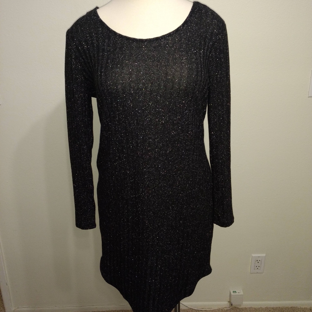 NWT Women's Plus Black Scoop Neck Strappy Long Sleeve Dress - 2X